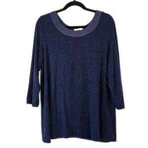 Le Lis Nimona 3/4 Sleeve Faux Suede Quiet Luxury Navy Knit Blouse XXL